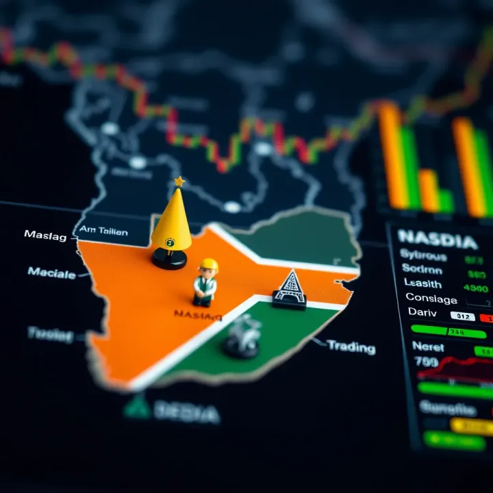 Map highlighting South Africa with symbols representing trading and regulatory considerations for Deriv and Nasdaq