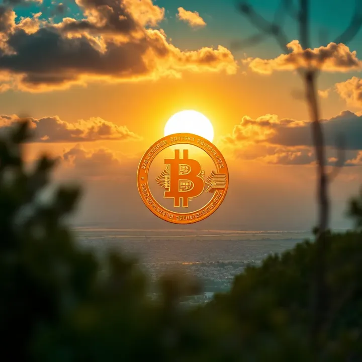 Representation of Bitcoin symbols emerging from South African landscape