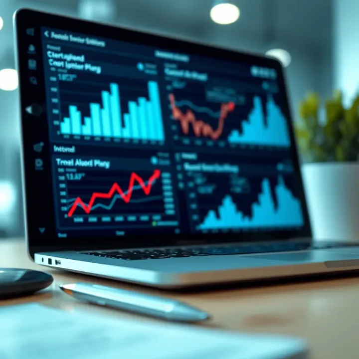 Business strategy concept with charts and digital analytics on a laptop screen