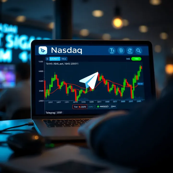 Telegram app interface with Nasdaq trading alerts and charts