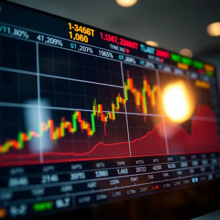 Graph illustrating market index fluctuations with trading indicators