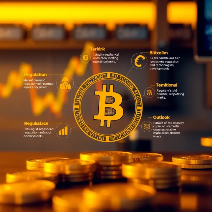 Diagram illustrating the main factors influencing the value of Bitcoin in US dollars including market demand, regulatory impacts, and technological developments