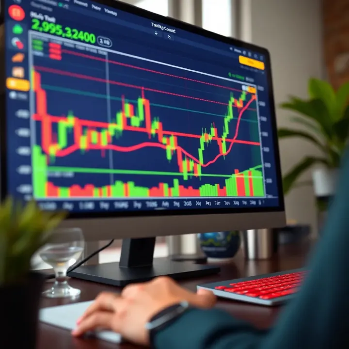 Demo Trading Account Interface for Practice Digital chart displaying simulated stock market trading activity on a computer screen