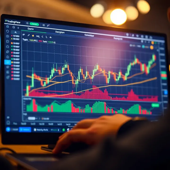 TradingView chart displaying technical indicators integrated with Deriv trading platform interface