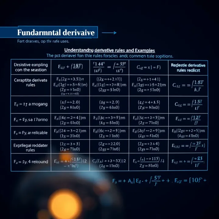 Chart explaining basic derivative rules with examples of common functions