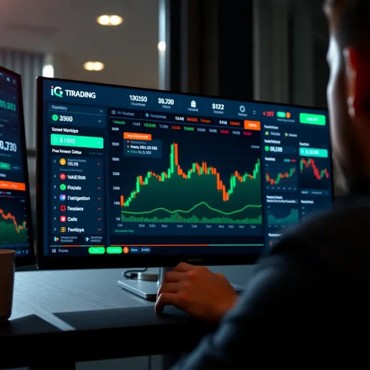 Dashboard view of IQ Trading platform displaying various investment options and real-time market data