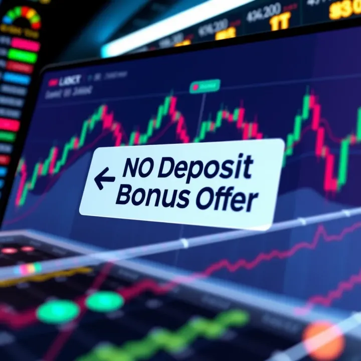 Illustration showing a digital platform with a highlighted no deposit bonus offer on Libertex trading interface