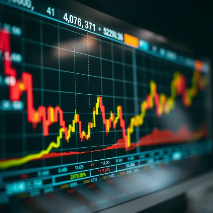 Graph showing fluctuating stock market prices representing market volatility