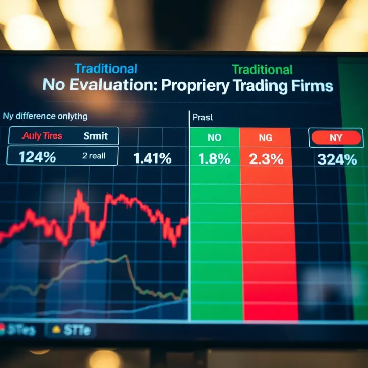 Comparison chart showing key differences between traditional and no evaluation proprietary trading firms