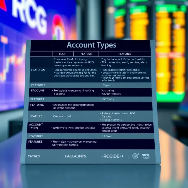 RCG Markets Account Types and Features Comparison Comparison chart illustrating different account types offered by RCG Markets with their features and benefits