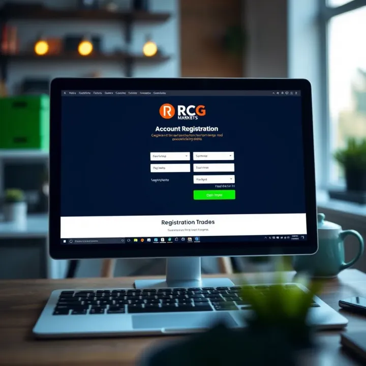 Illustration of a computer screen displaying the RCG Markets registration form with highlighted fields