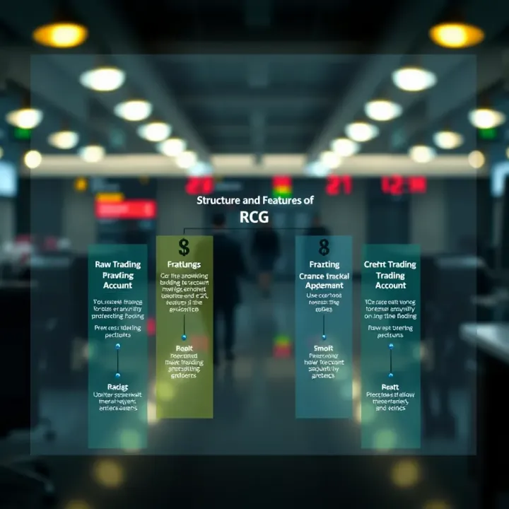 Diagram illustrating the structure and features of an RCG raw trading account for Forex and CFD markets