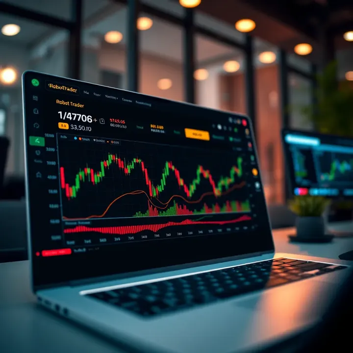 Interface showcasing RobotTrader APK’s automated trading dashboard with market charts and data analytics