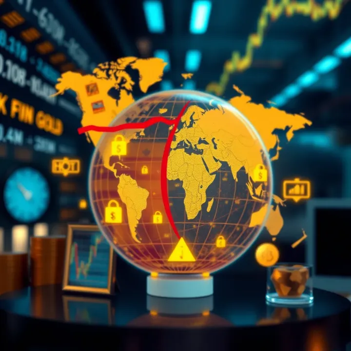 Visual representation of global events impacting the gold market with geopolitical and financial symbols