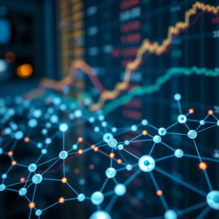 Algorithmic Trading and Digital Financial Networks Conceptual visualization of algorithmic trading with interconnected digital nodes and financial symbols