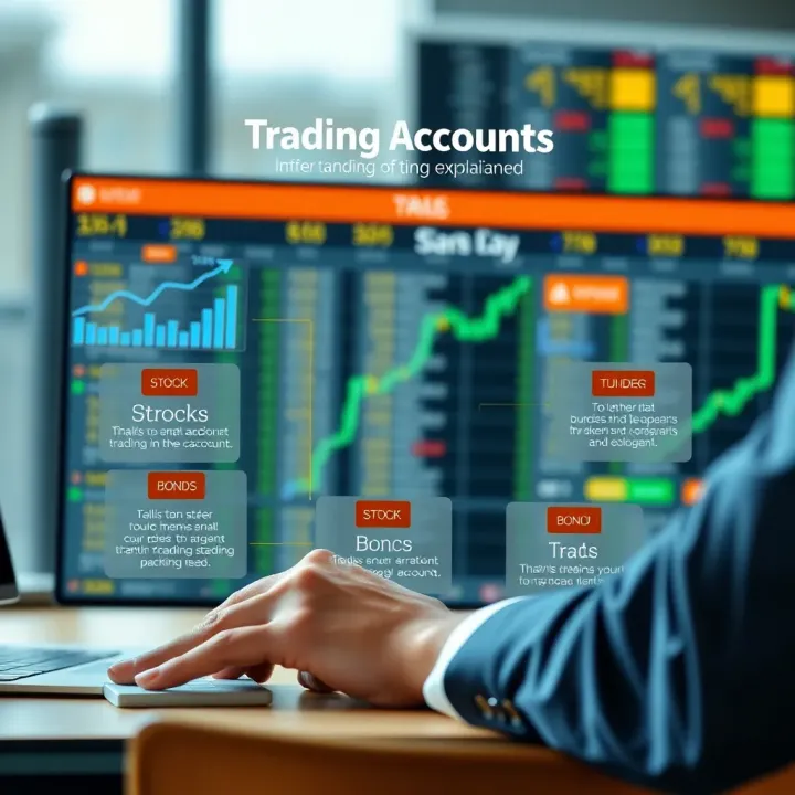 Illustration showing various types of trading accounts including stocks, bonds, and currency accounts