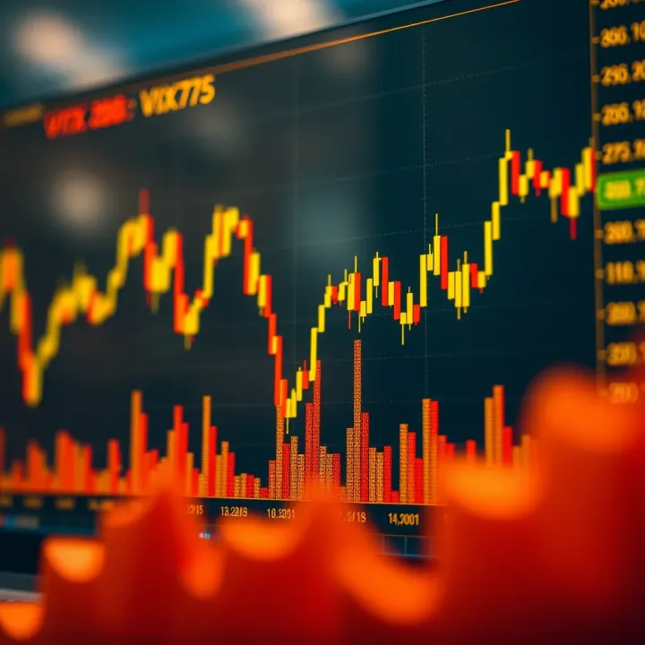 Graph showing market volatility fluctuations over time with highlighted peaks and troughs