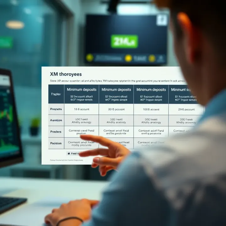 Graphic showing different account types with their characteristics for XM broker