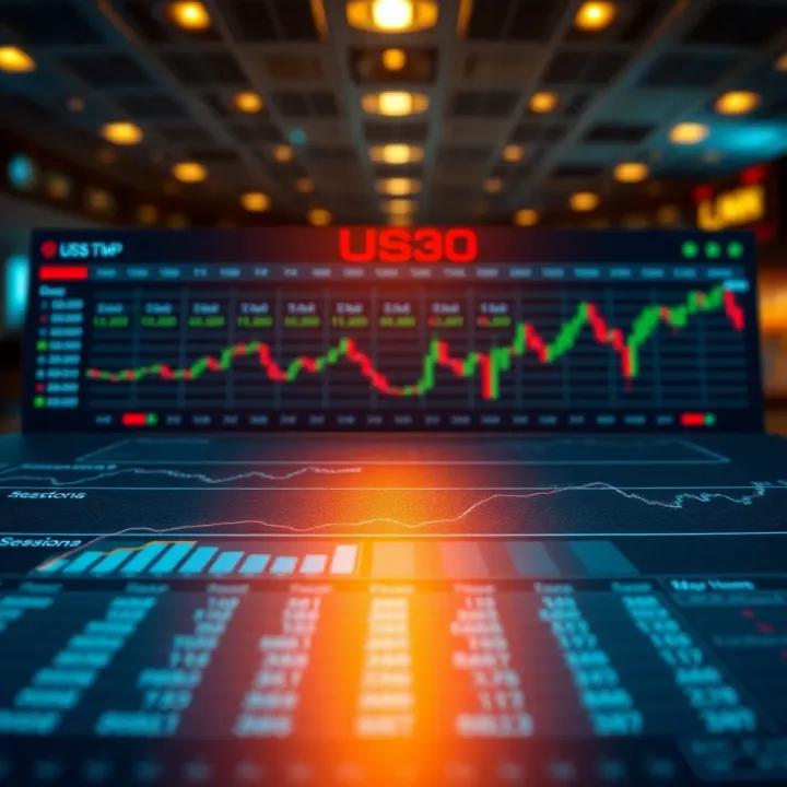 Chart depicting daily trading hours and sessions of the US30 index