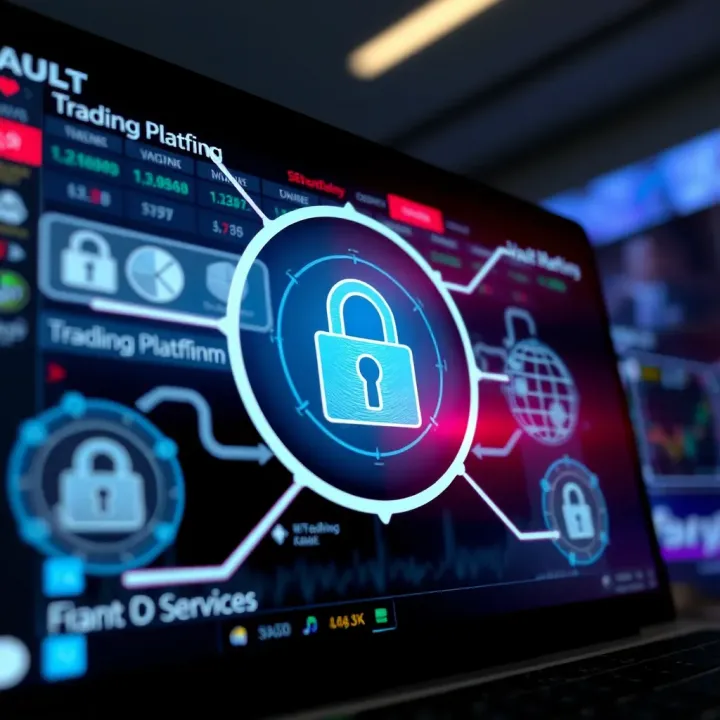 Illustration of security features including encryption and secure login protecting online trading accounts