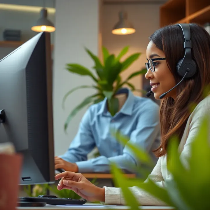 Customer service representative assisting a user with voucher issues on a computer